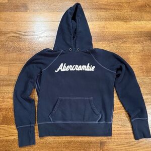 Abercrombie & Fitch Navy Blue Hoodie w/ Logo, A&F Y2K Millennial Sweatshirt